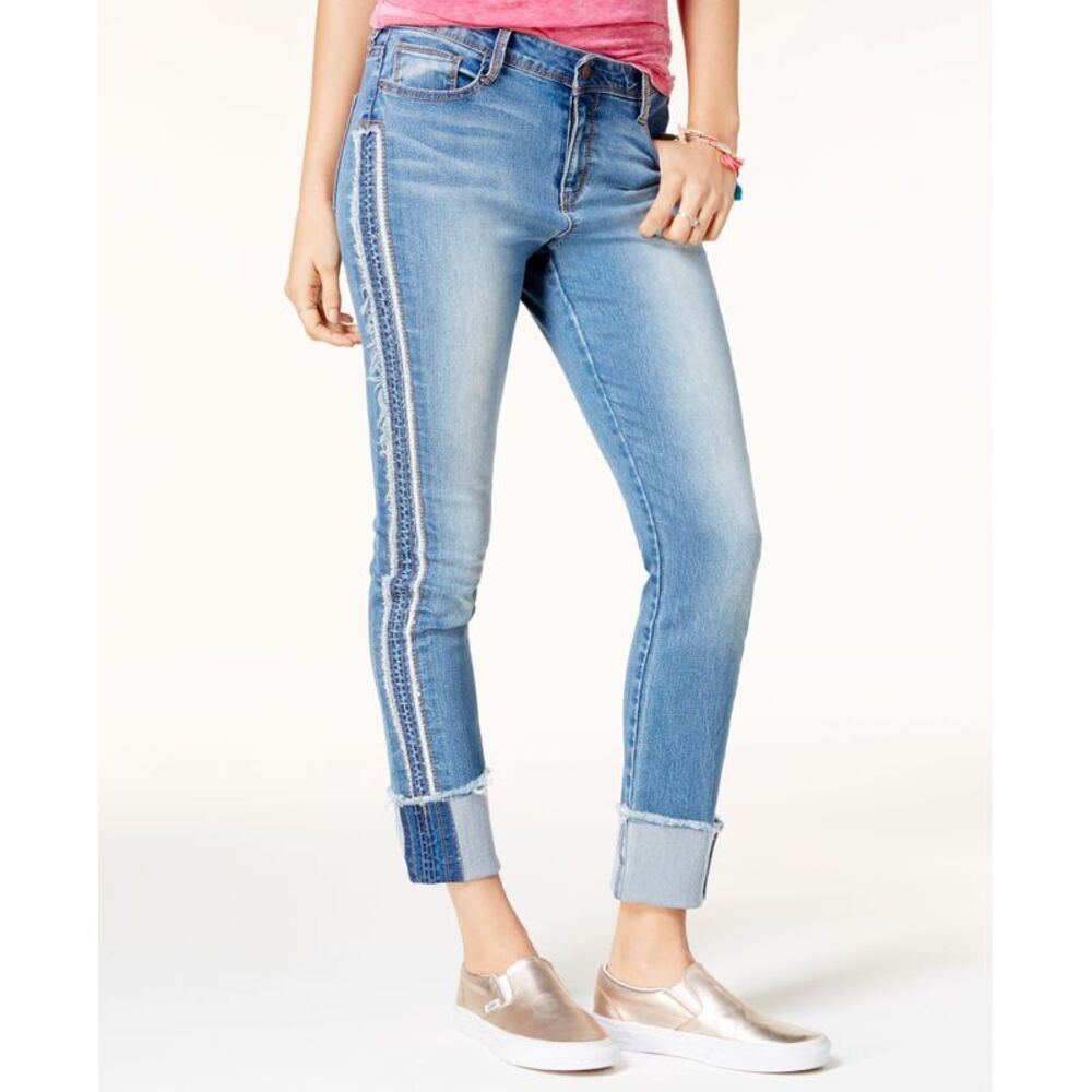 Black Daisy Juniors Kate Cuffed Straight Leg Jeans